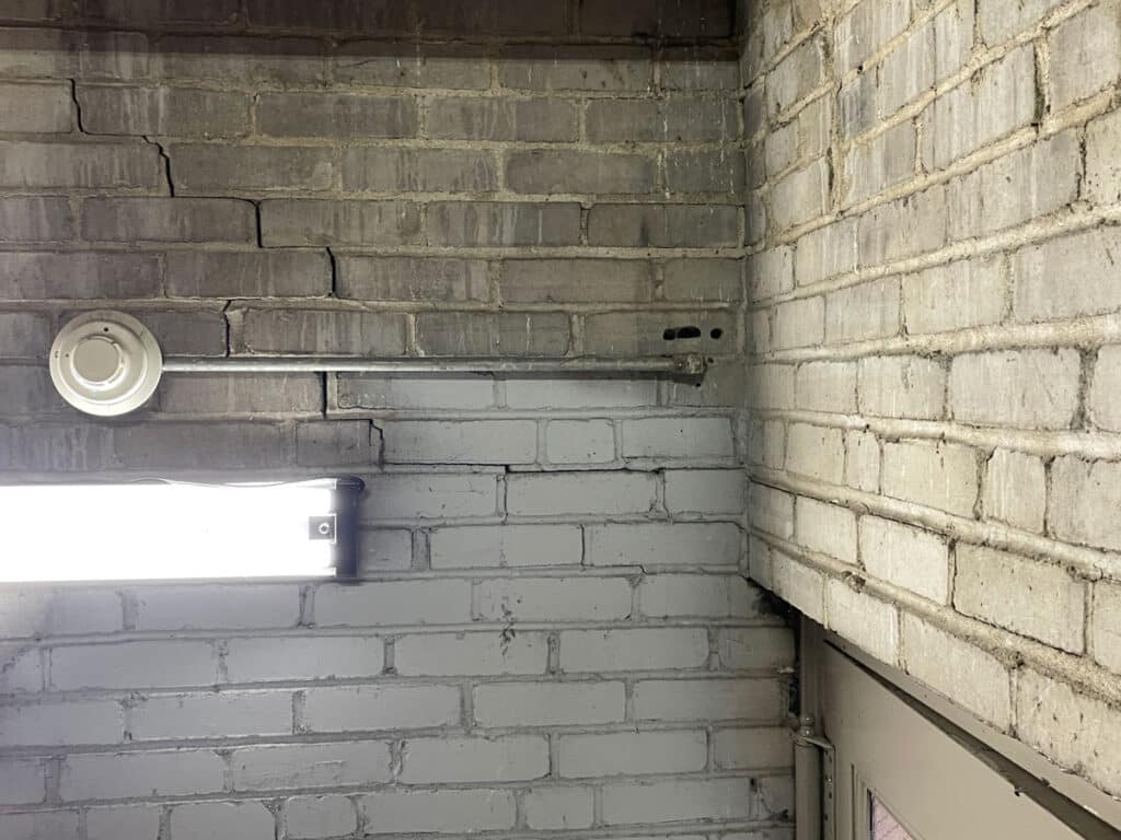 Stair-step cracking discovered during a fire escape inspection