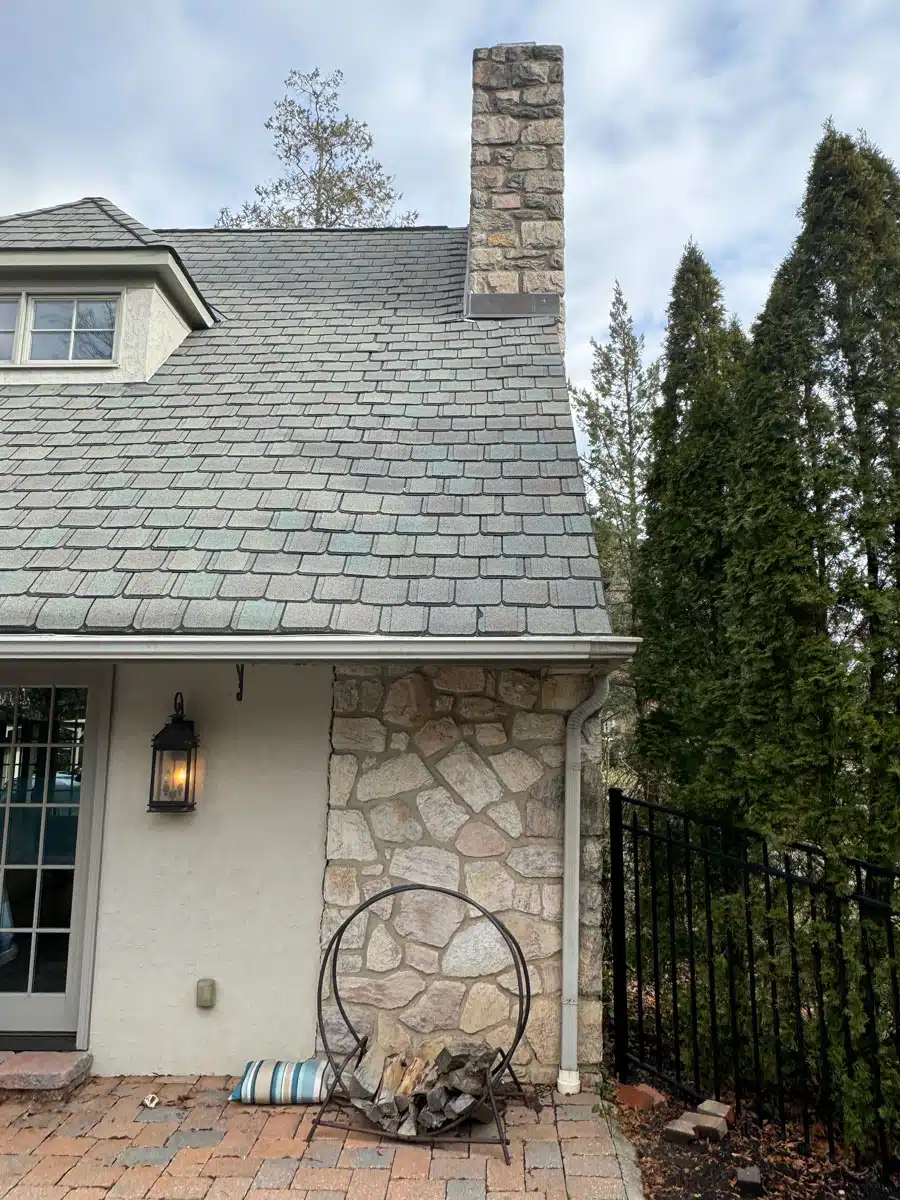 Exterior showing chimney structural repair needed