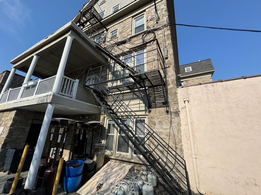 Fire escape with structural issues.